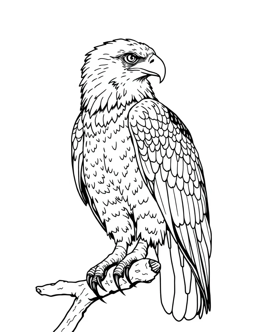 A harpy eagle with sharp talons sitting on a high branch  
