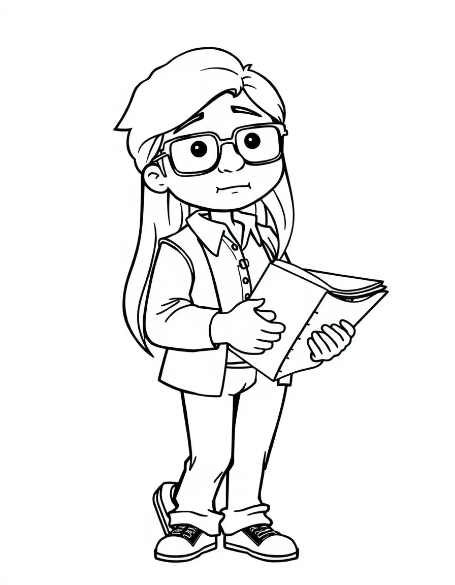 A gentle teacher with glasses and long hair carrying a stack of papers