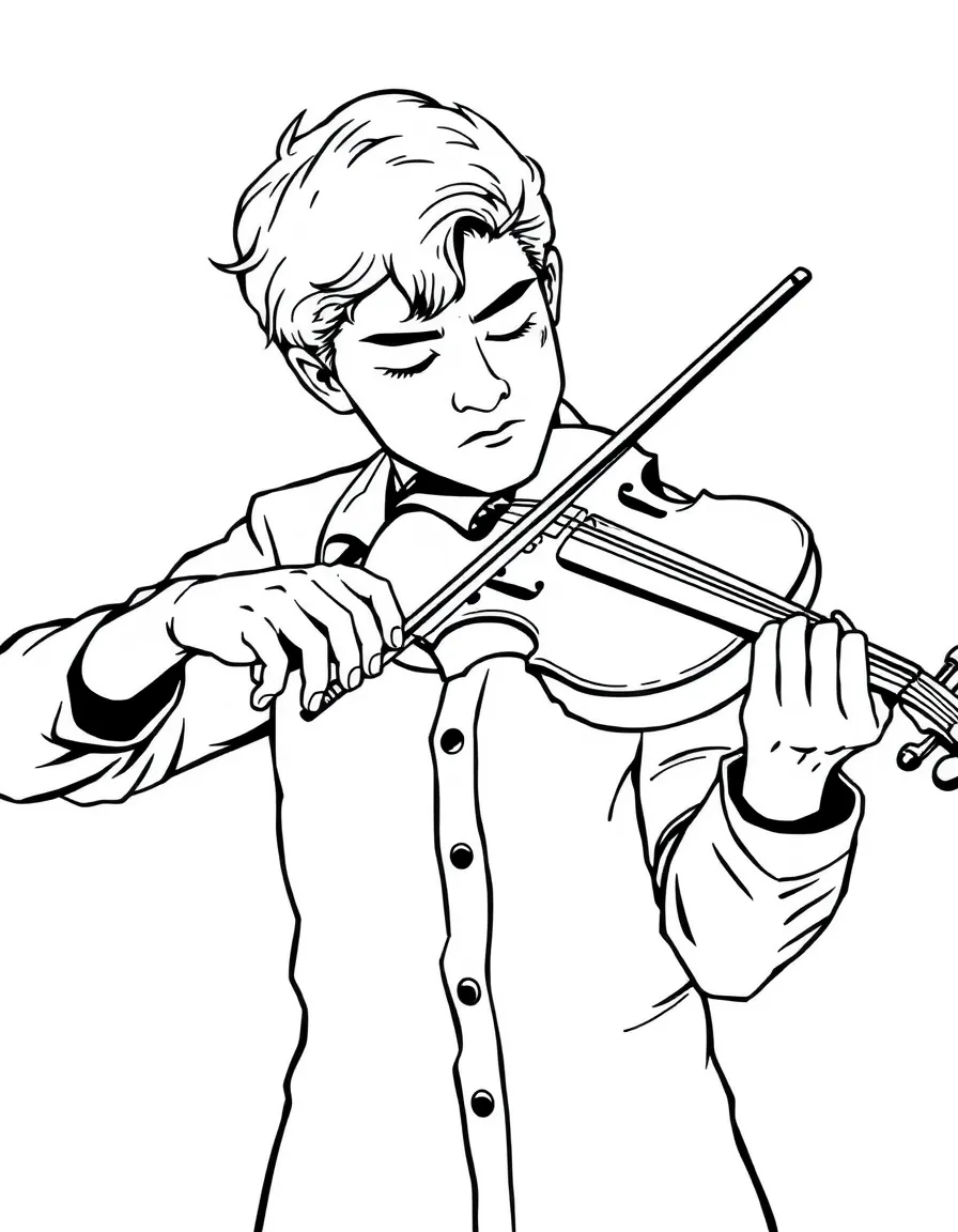 A focused musician playing a violin with eyes closed