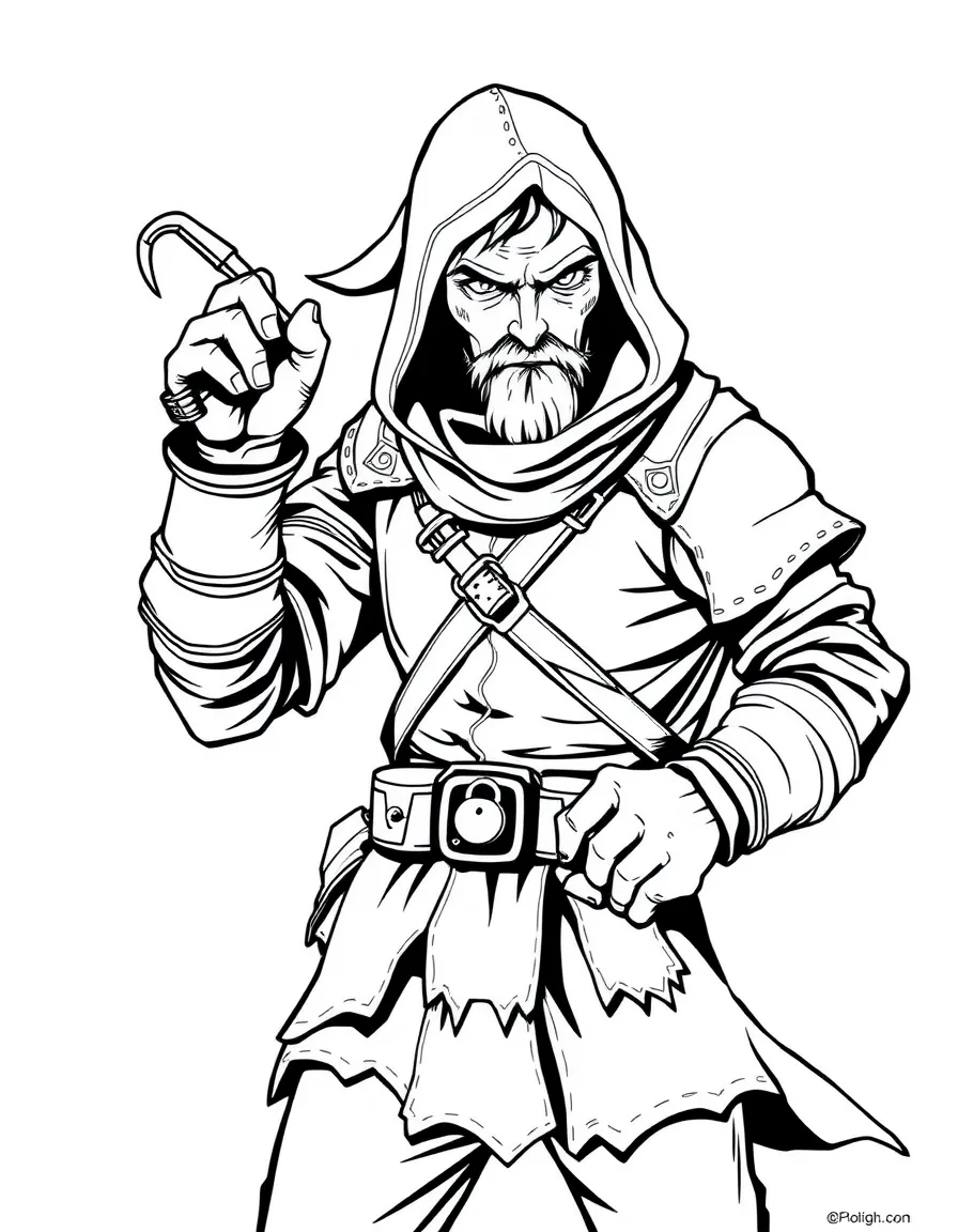 A cunning rogue with leather armor and a lockpick