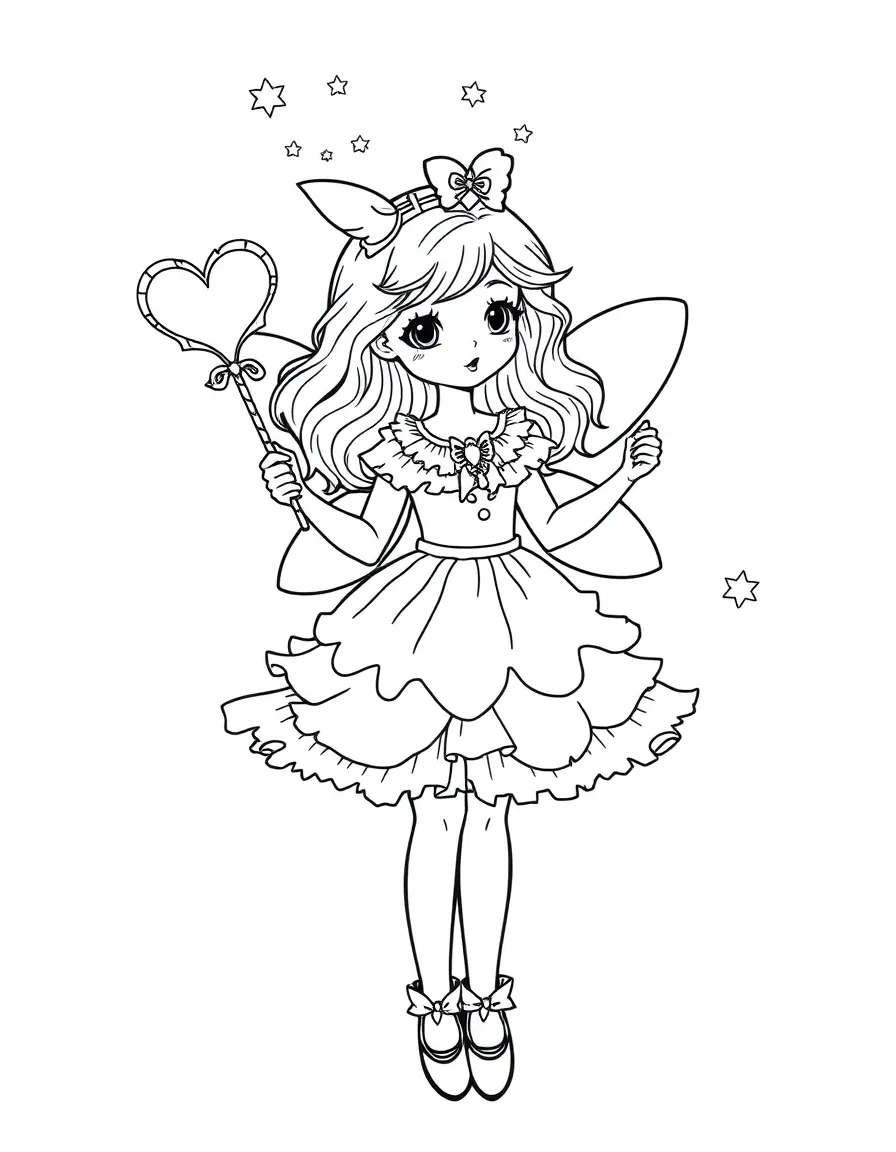 A magical girl in a frilly dress with a heart-shaped wand