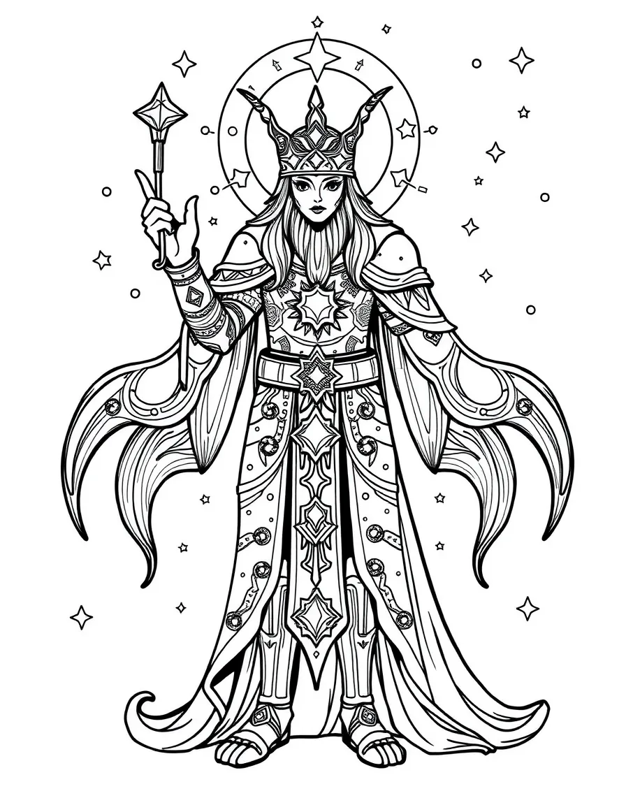 A celestial magical protector with constellation patterns