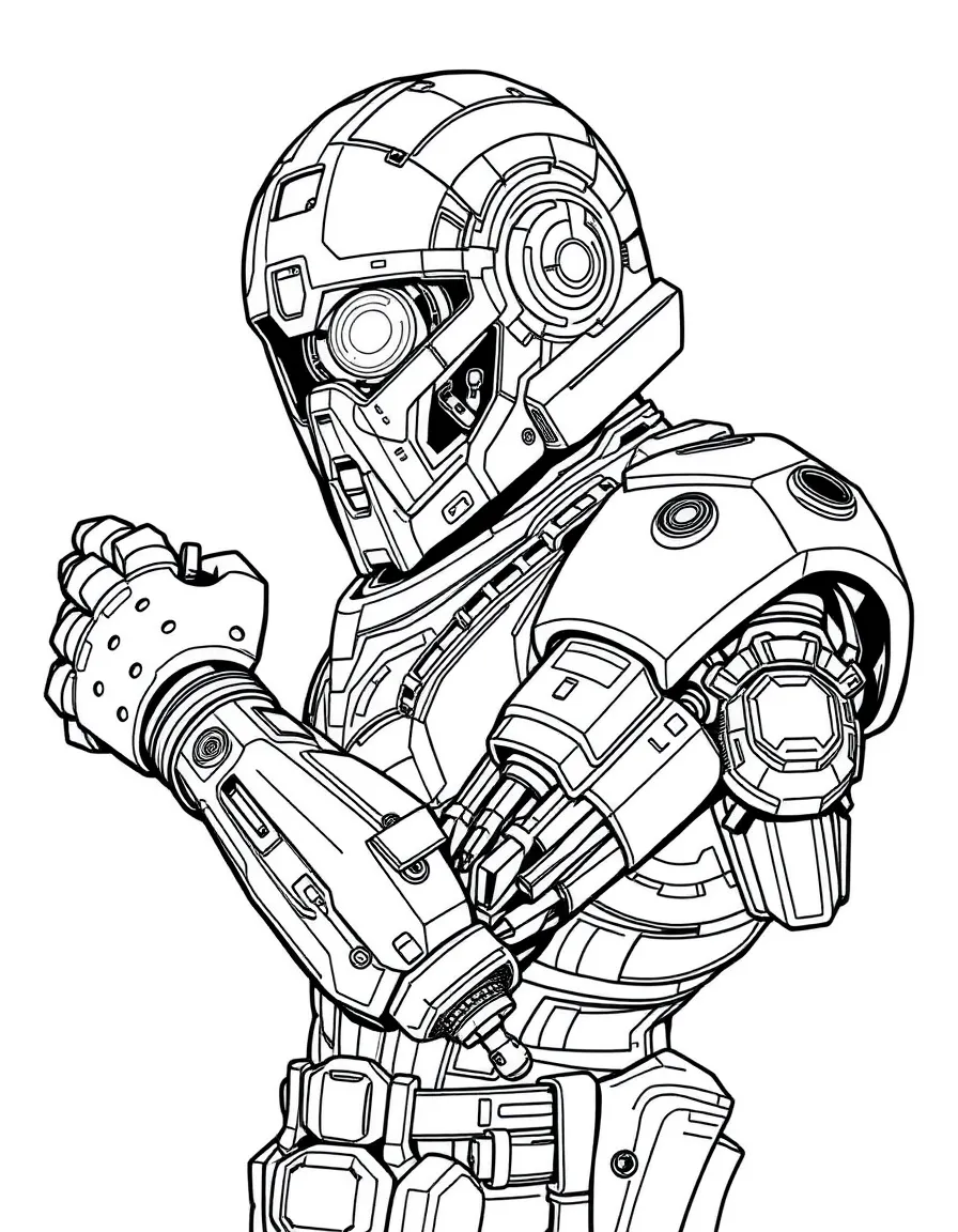 A cybernetic warrior with mechanical arm and eye implant