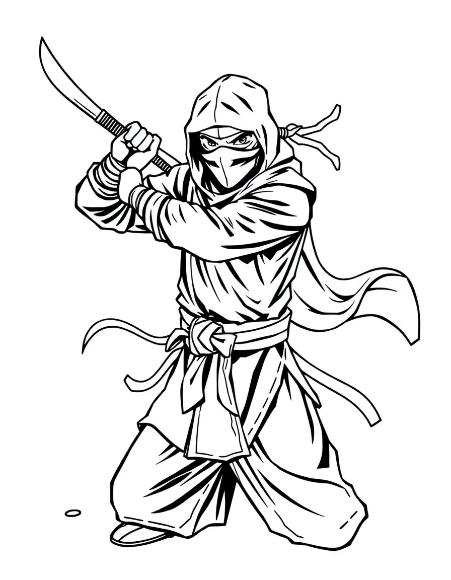 A ninja in traditional garb with throwing stars