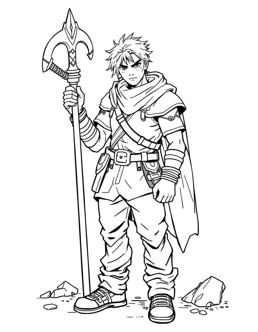 A reluctant champion with ancient weapon and casual clothes