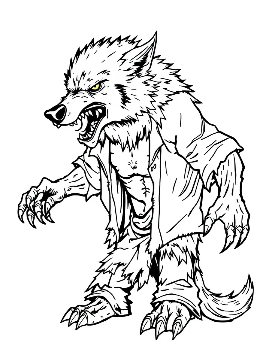A werewolf mid-transformation with torn clothes