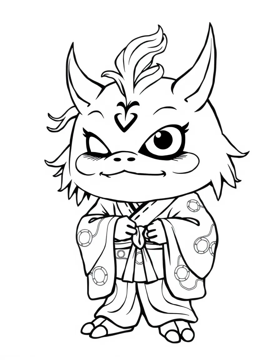 A yokai with one eye and traditional Japanese clothes