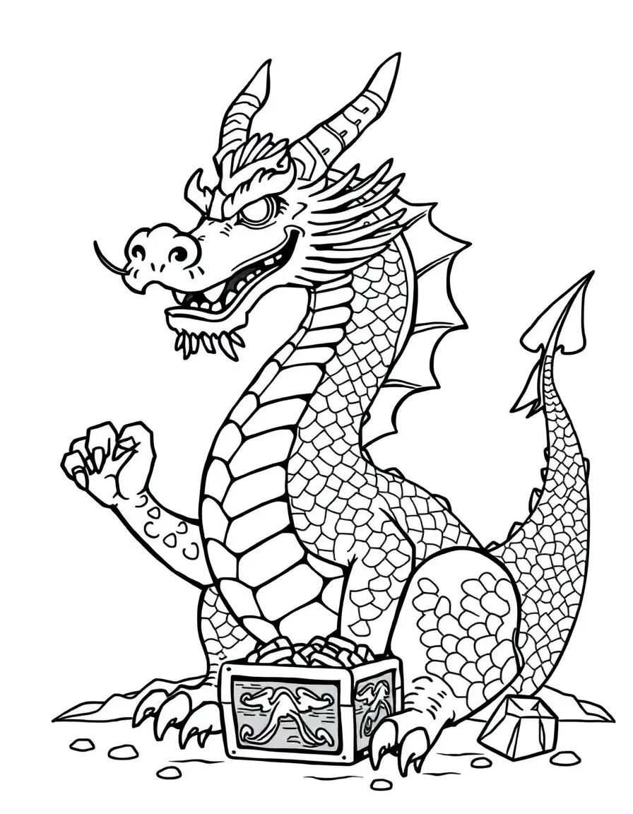 A Western dragon with scales and treasure