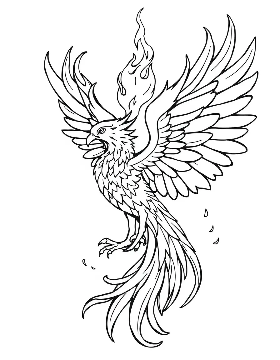 A phoenix with flames and rebirth symbolism