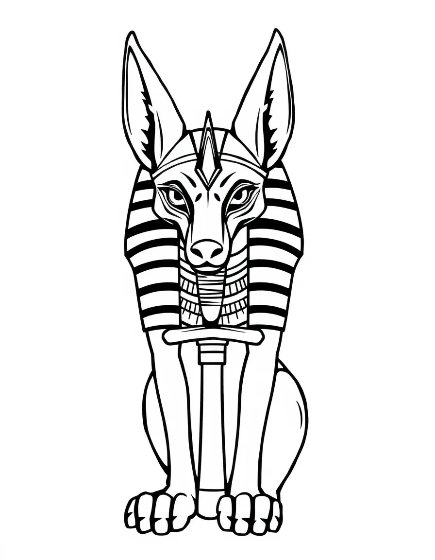 A stylized Anubis with jackal head and ankh