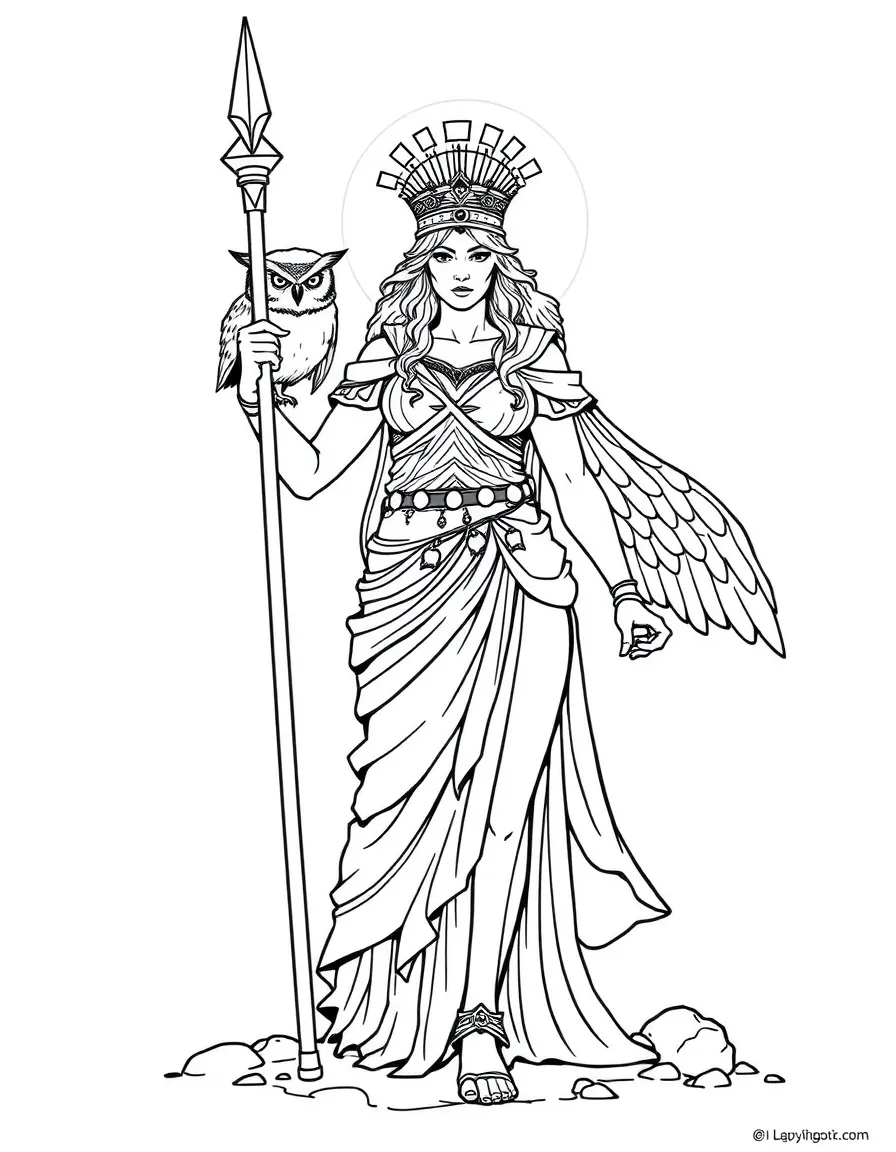 A warrior-like Athena with owl companion and spear