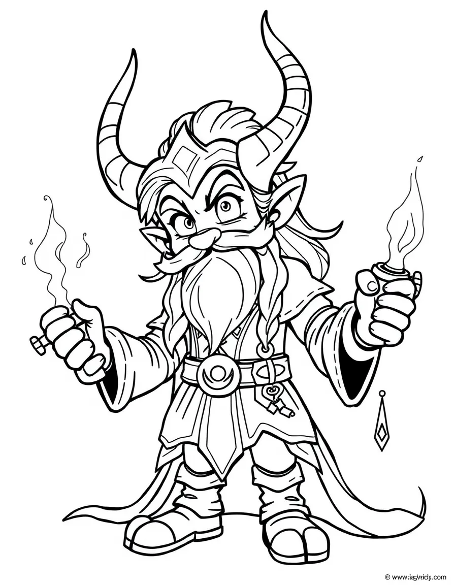 A mischievous Loki with changing appearance and magical items