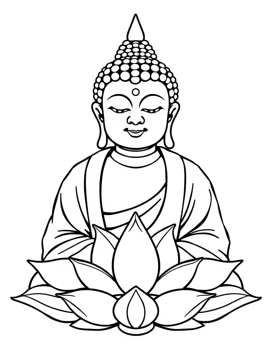 A serene Buddha with lotus flower and peaceful expression