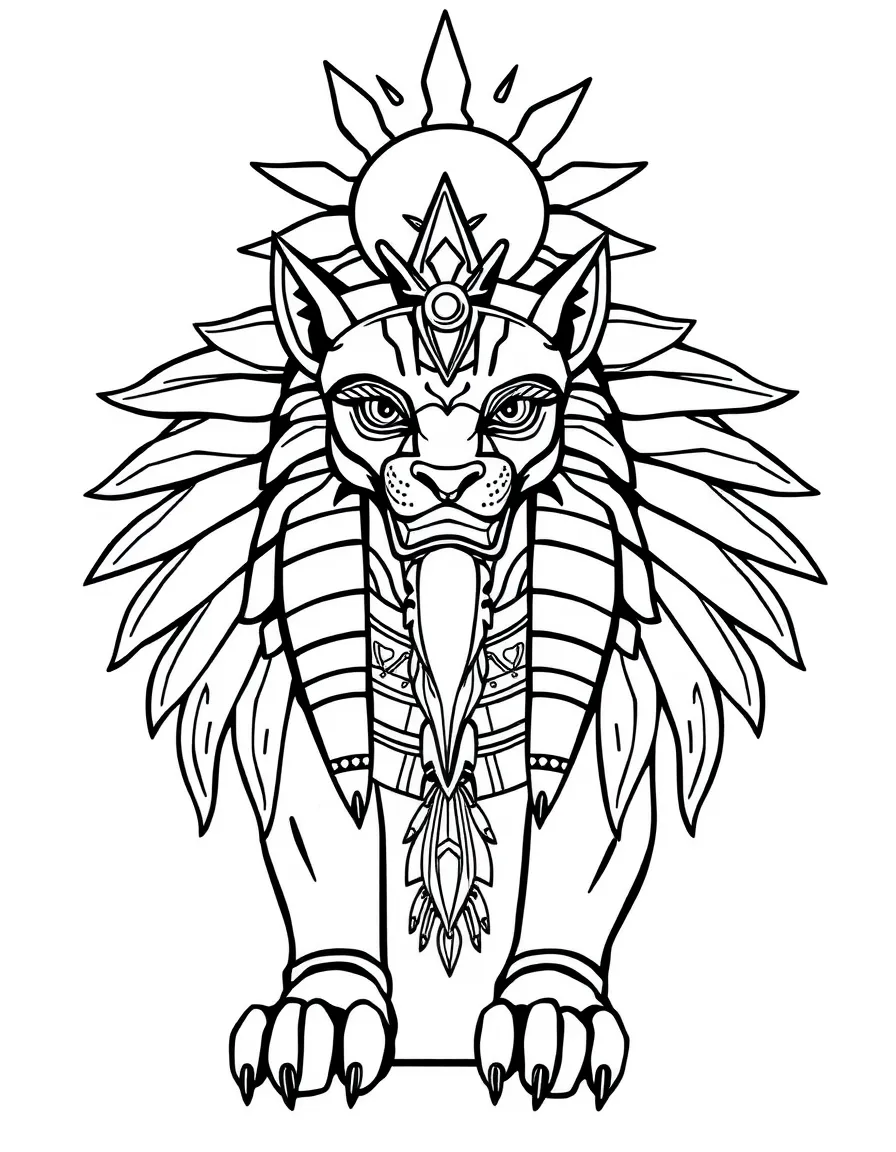A fierce Sekhmet with lion head and sun disk