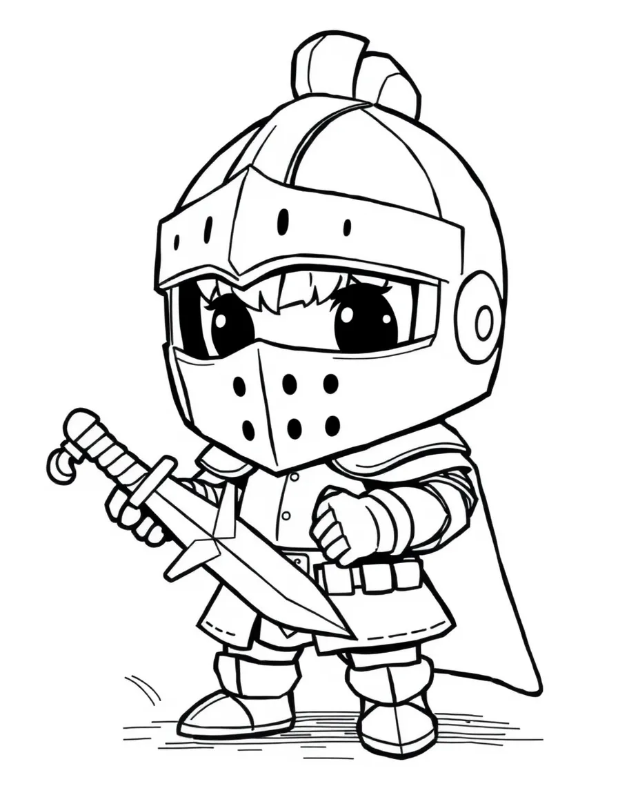 A chibi knight with oversized helmet and tiny sword