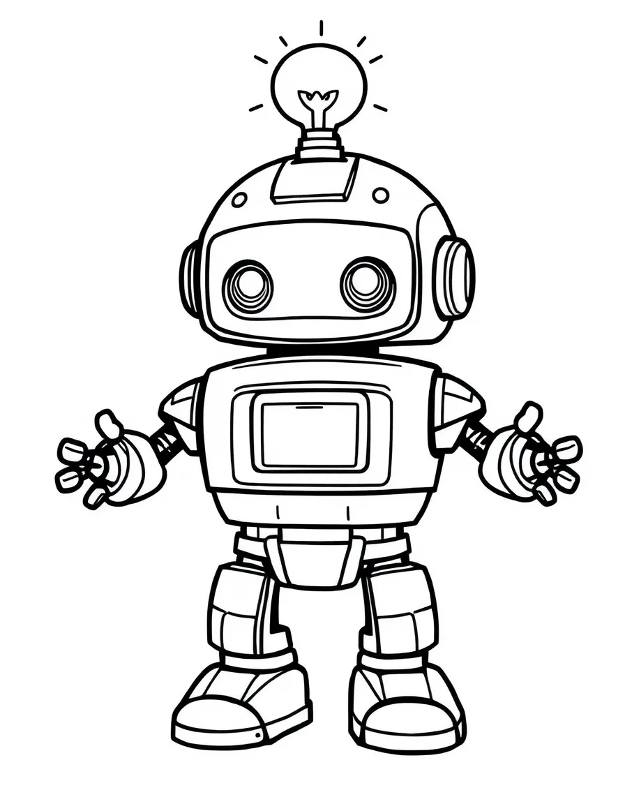 A chibi robot with lightbulb head and stubby arms