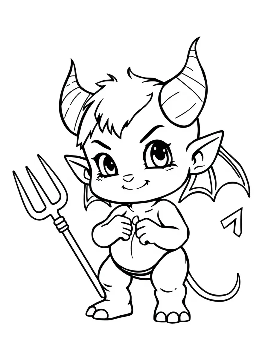 A chibi devil with tiny pitchfork and oversized horns