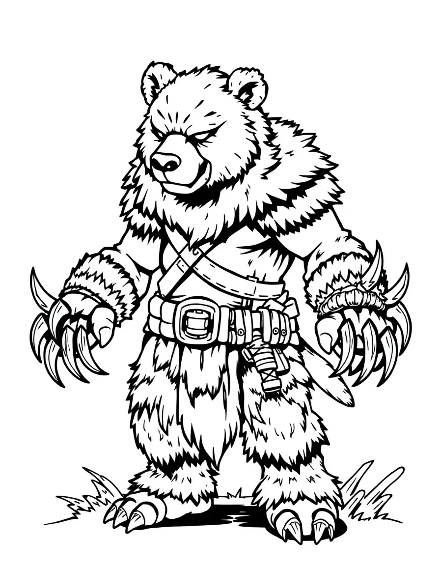 A bear-inspired warrior with claw gauntlets and fur accents