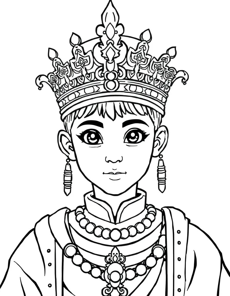 A young emperor with elaborate crown and ceremonial robes