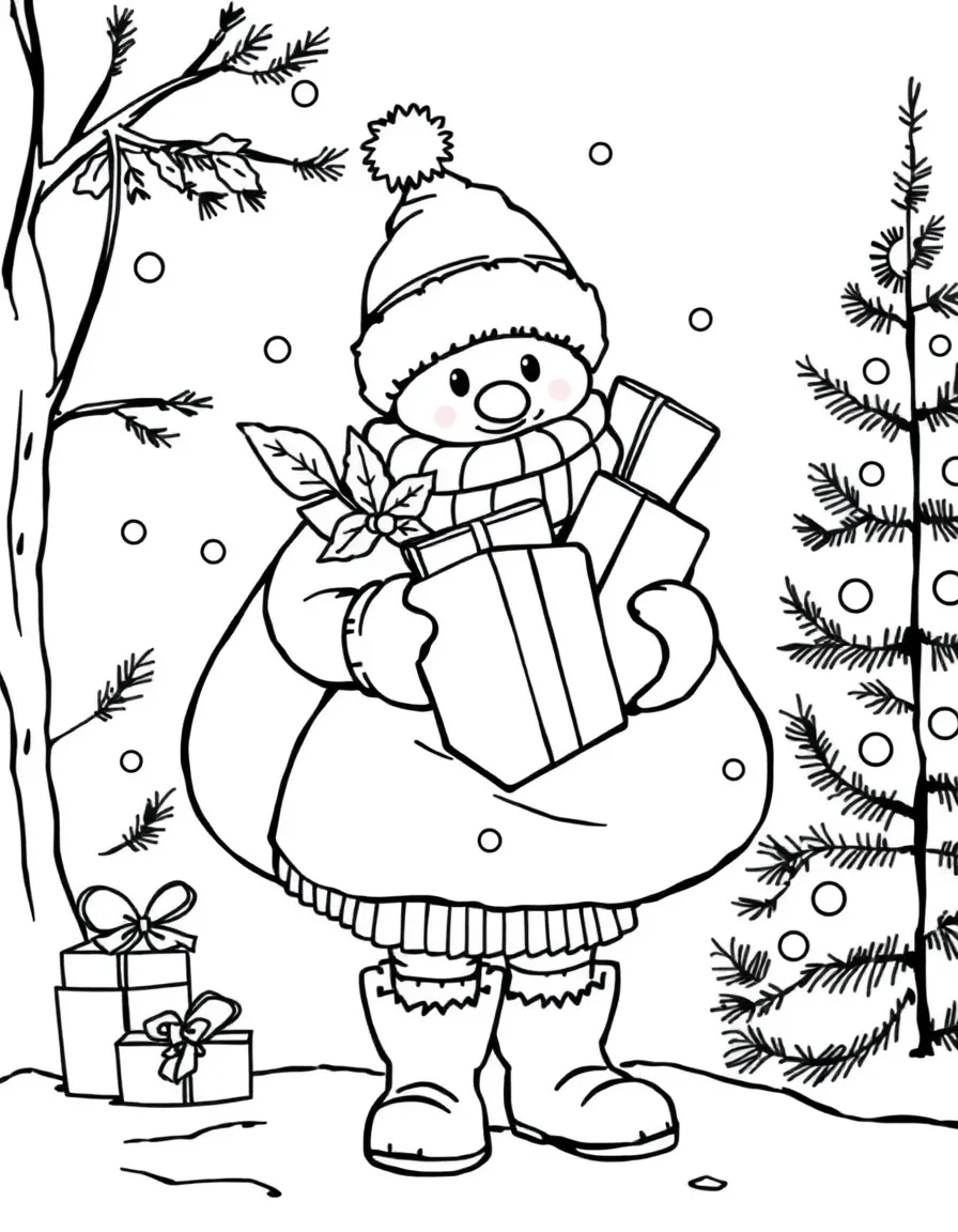 A winter gift-giver with sack of presents and holly decoration