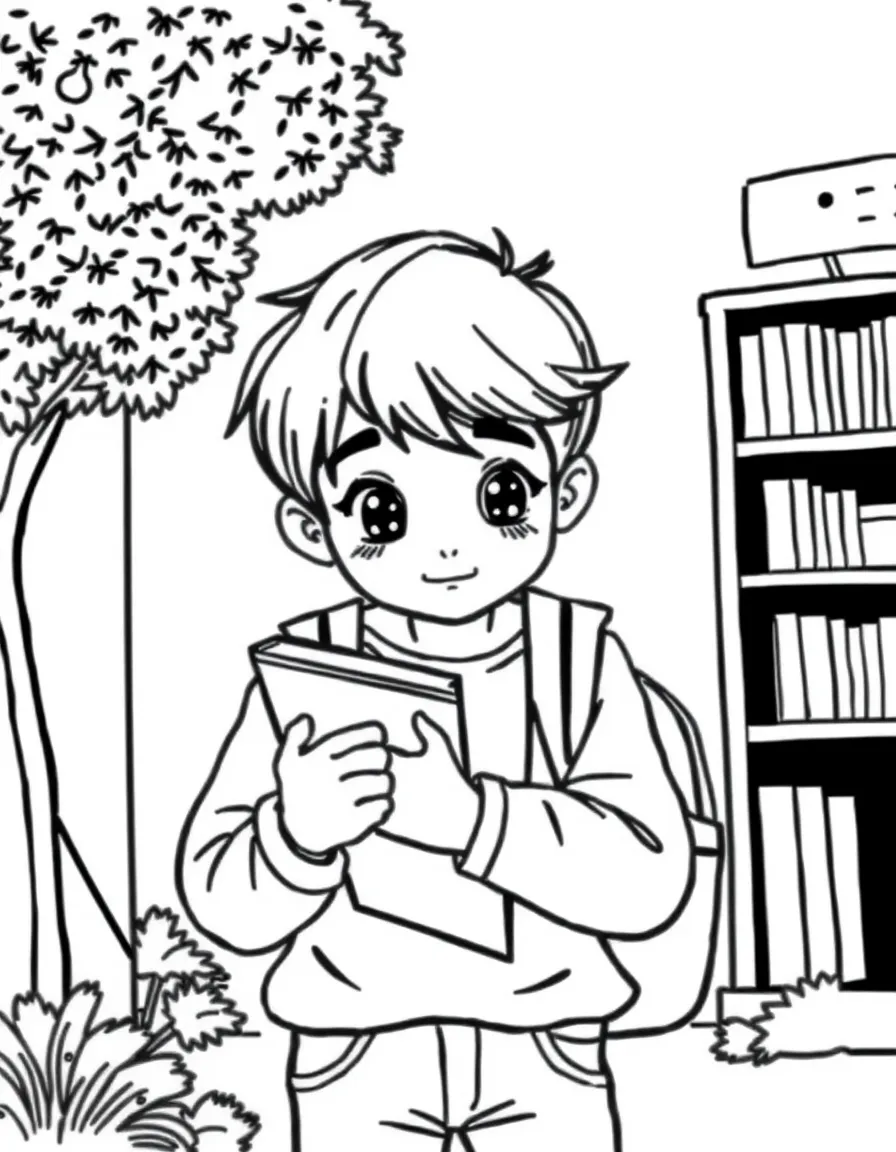 A shy transfer student clutching books on first day