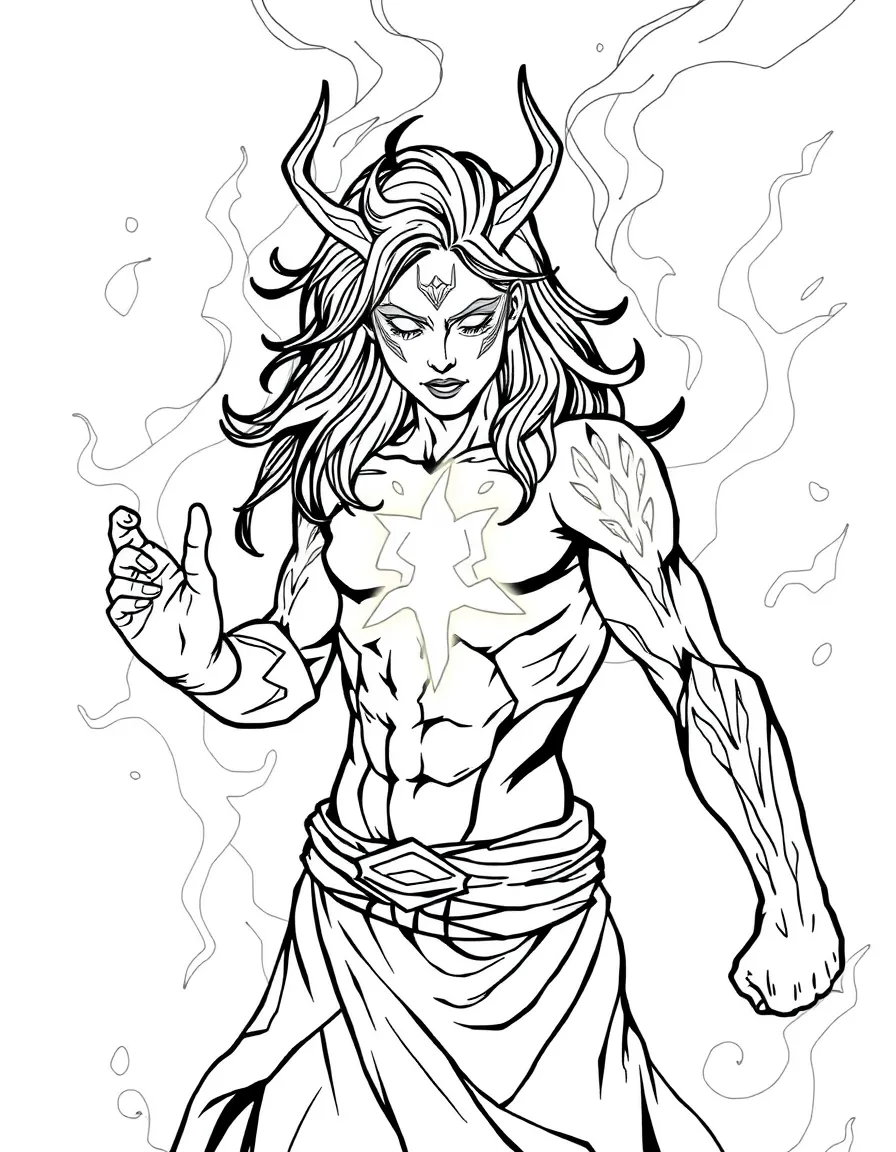 A human with emerging elemental powers and glowing markings