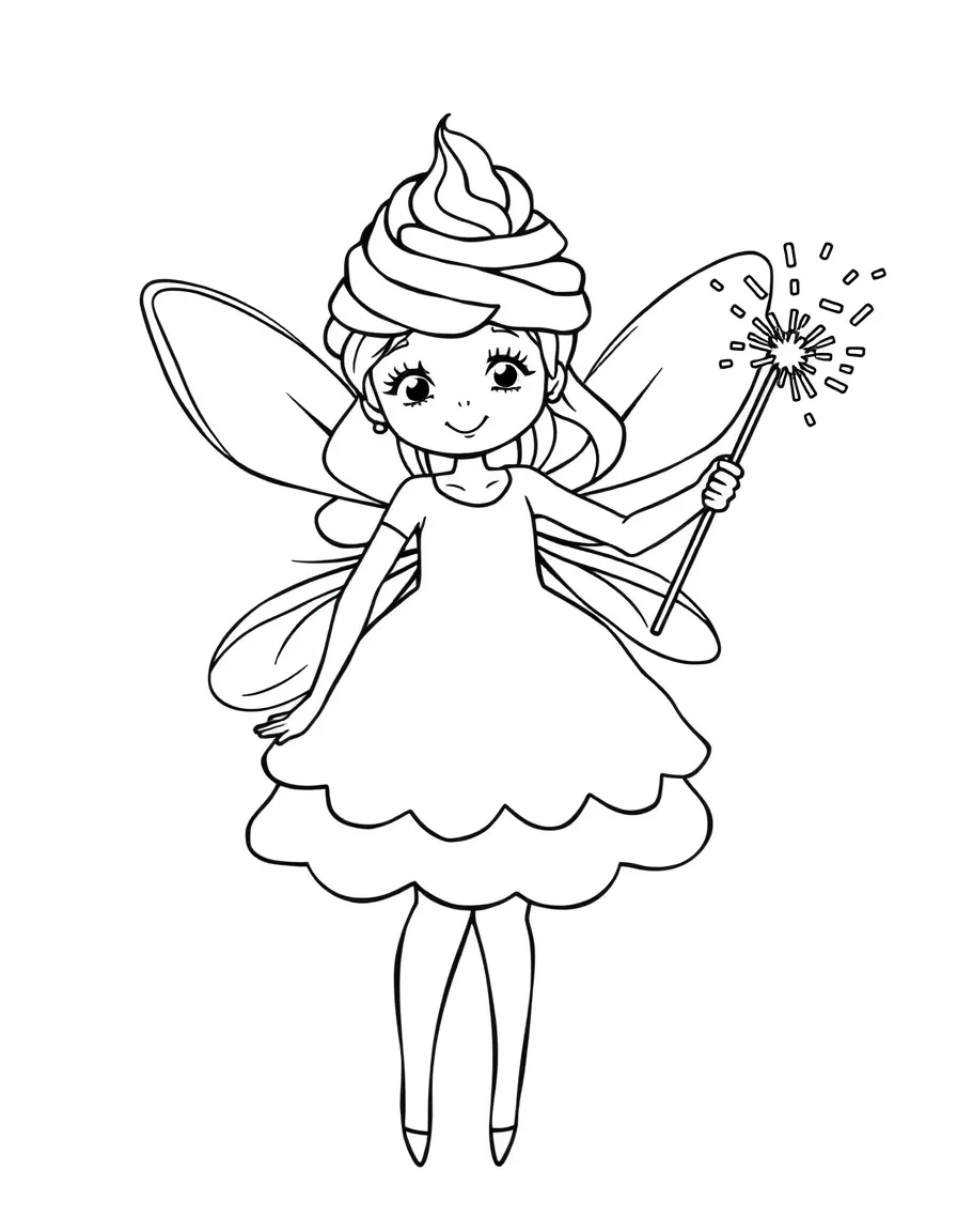 A cupcake fairy with frosting dress and sprinkle wand