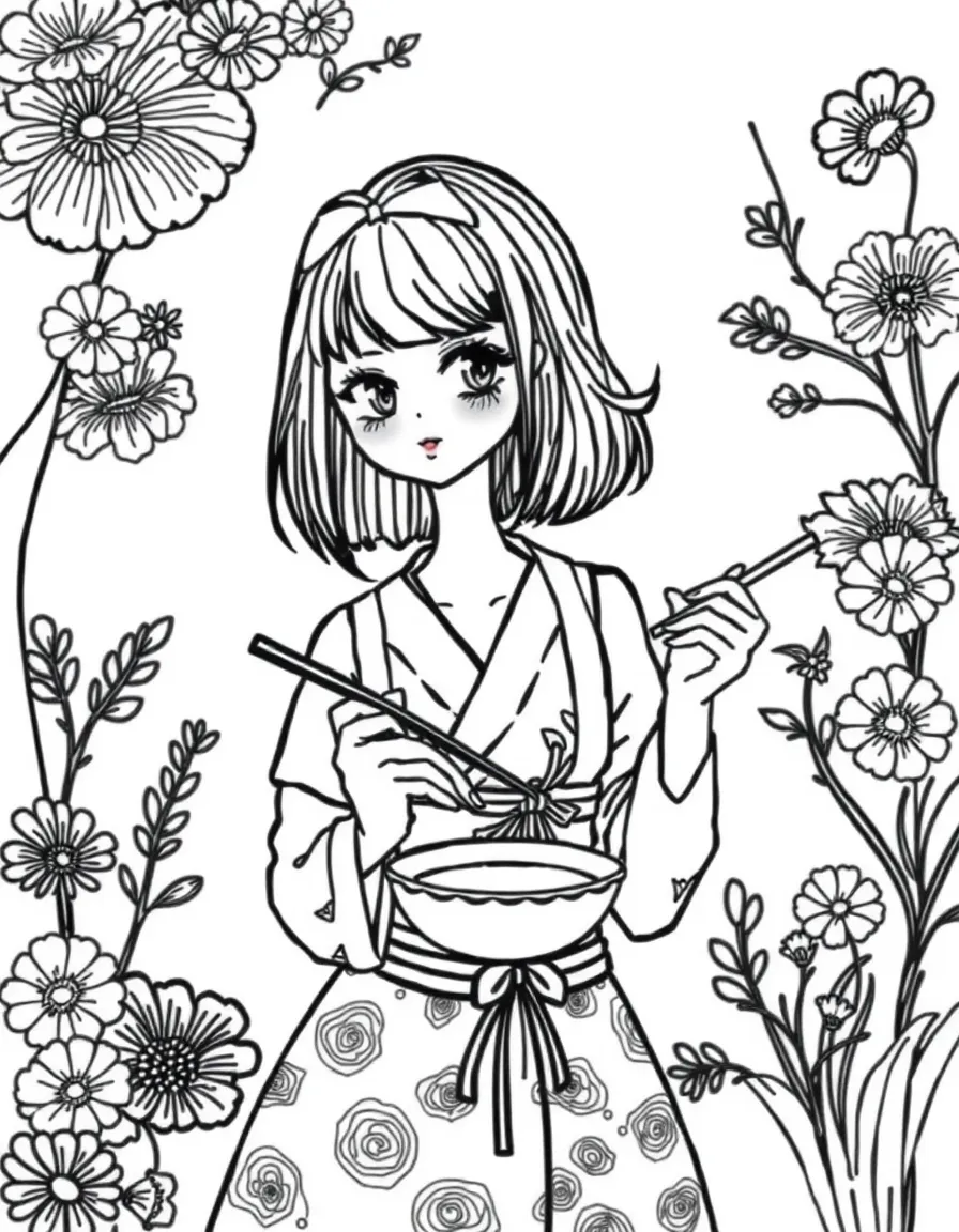 A bento artist with compartmentalized dress and chopsticks