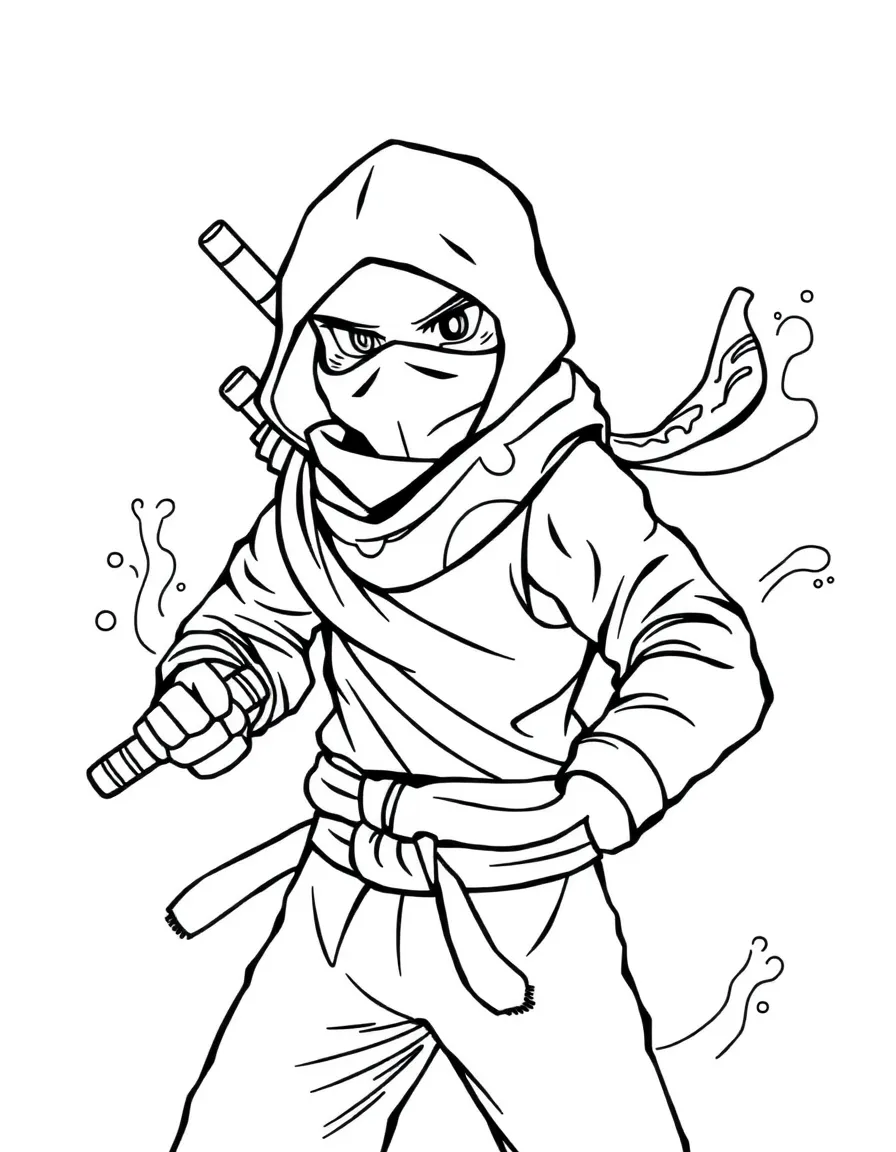 A water ninja with wave-patterned scarf and liquid weapons