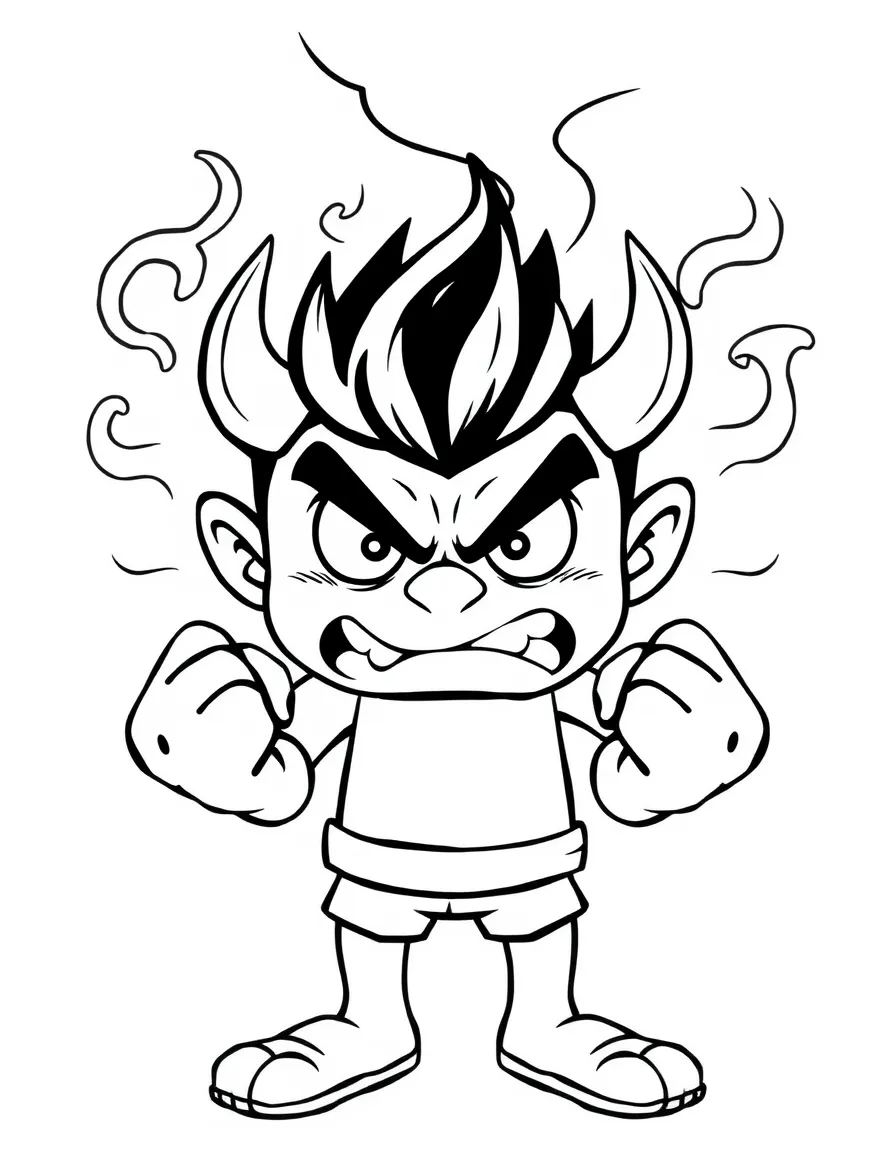An angry character with steam from ears and clenched fists