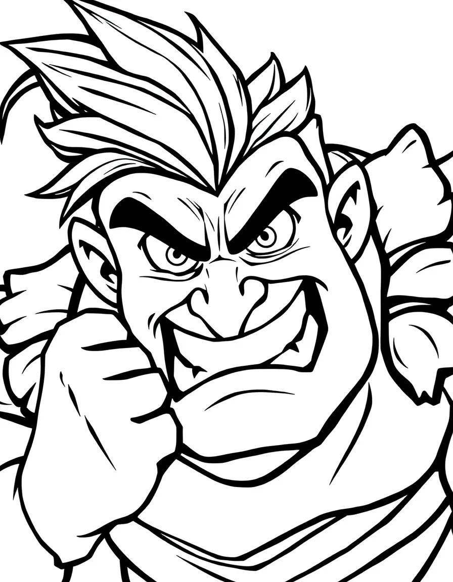 A determined character with fierce expression and clenched fist