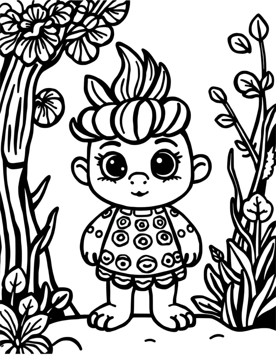 A woodblock print character with strong outlines and patterns