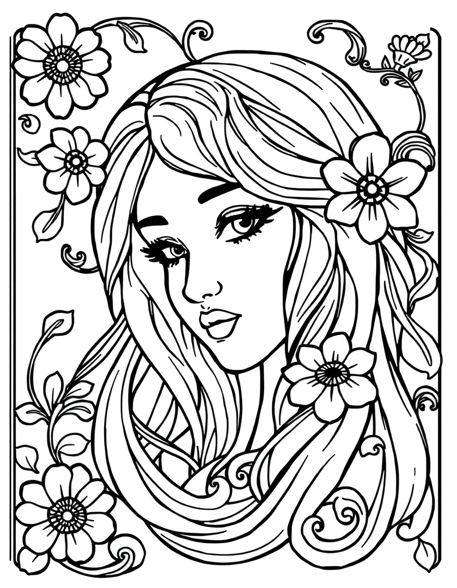 An art nouveau character with flowing lines and floral motifs