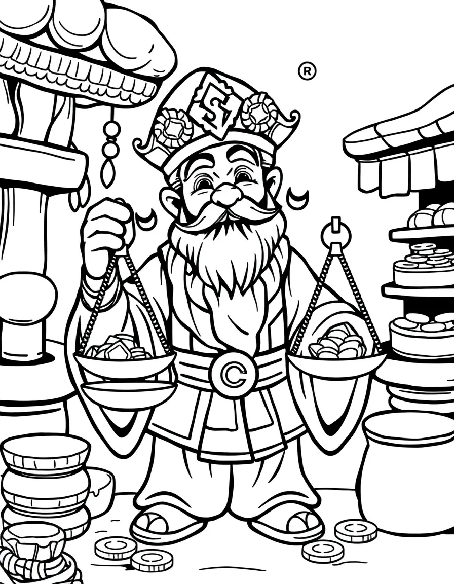 A luck merchant with fortune scales and chance coins