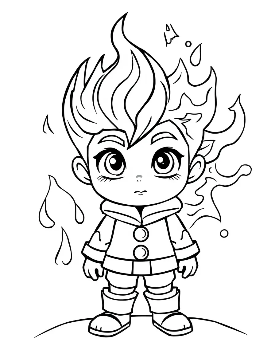 Half-fire, half-ice character with temperature divide