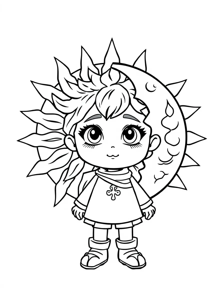 Half-day, half-night character with sun and moon aspects