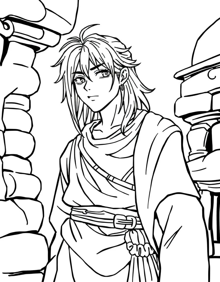 Half-modern, half-ancient character with mixed time period clothing