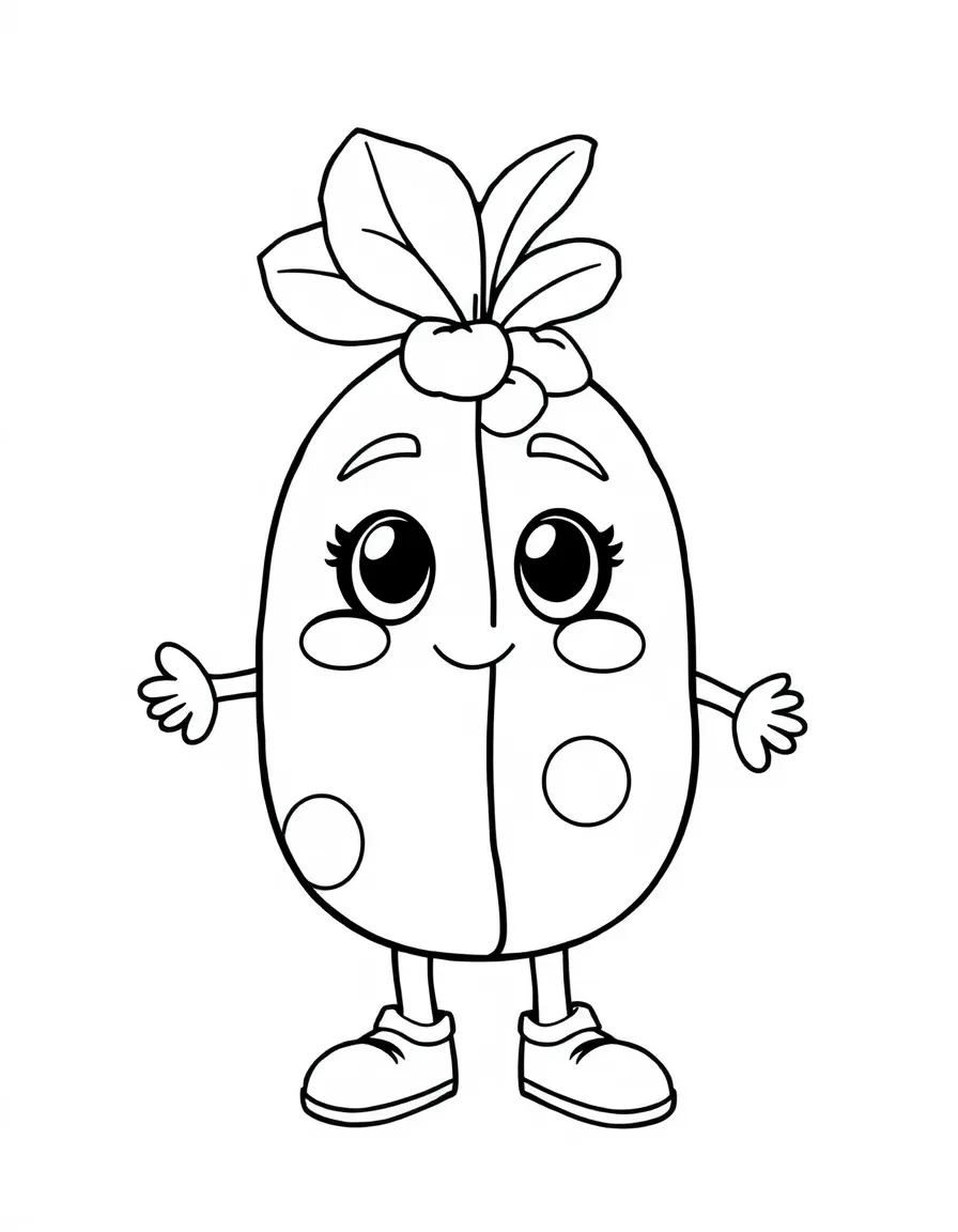 Half-candy, half-vegetable character with sweet and healthy sides