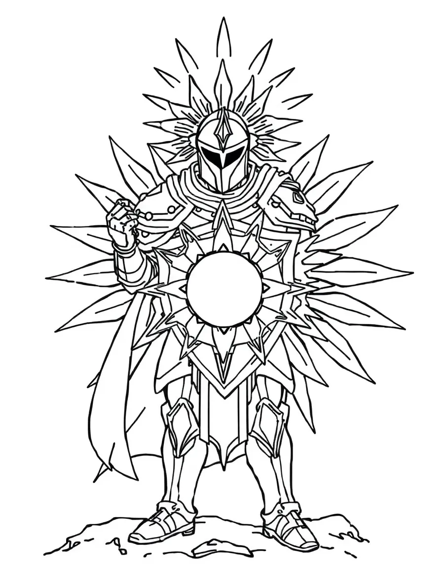 A solar knight with sun-shaped shield and radiant armor