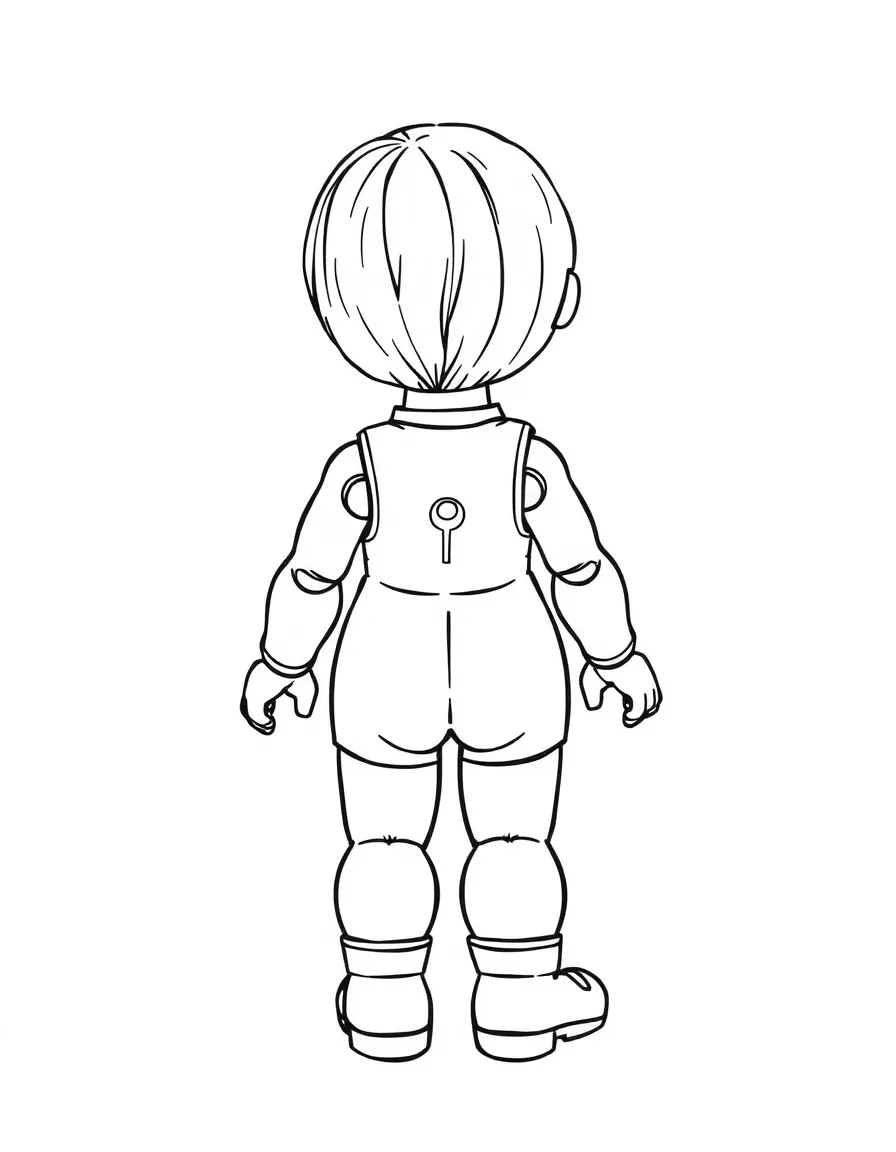 A wind-up doll with key in back and jointed limbs