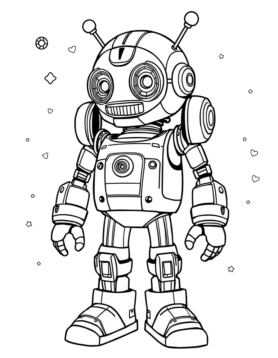 A retrofuturistic robot with 1950s design elements