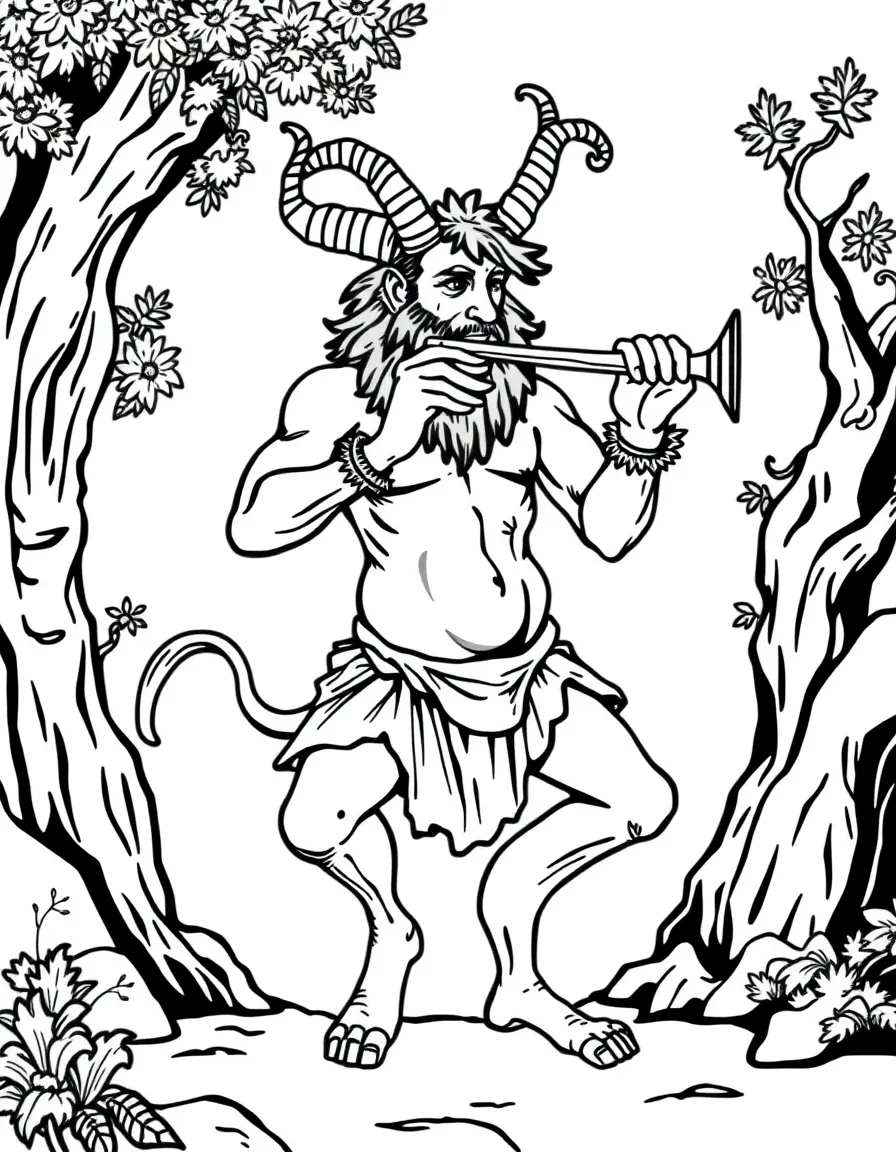 A satyr musician with pan flutes and dancing hooves