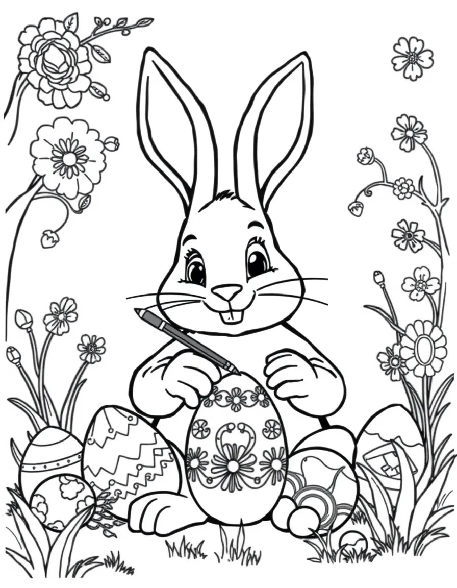 An Easter bunny artist decorating elaborate eggs