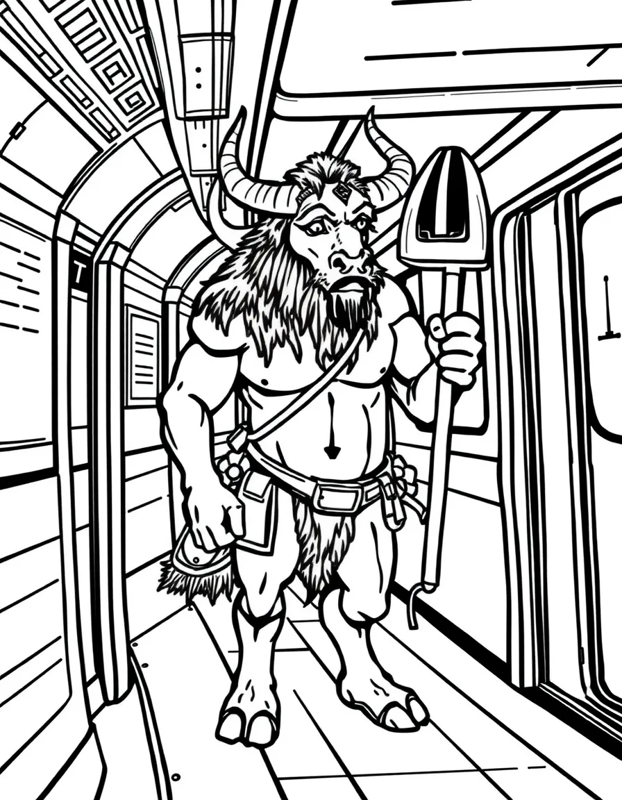 A subway system minotaur working as a guide