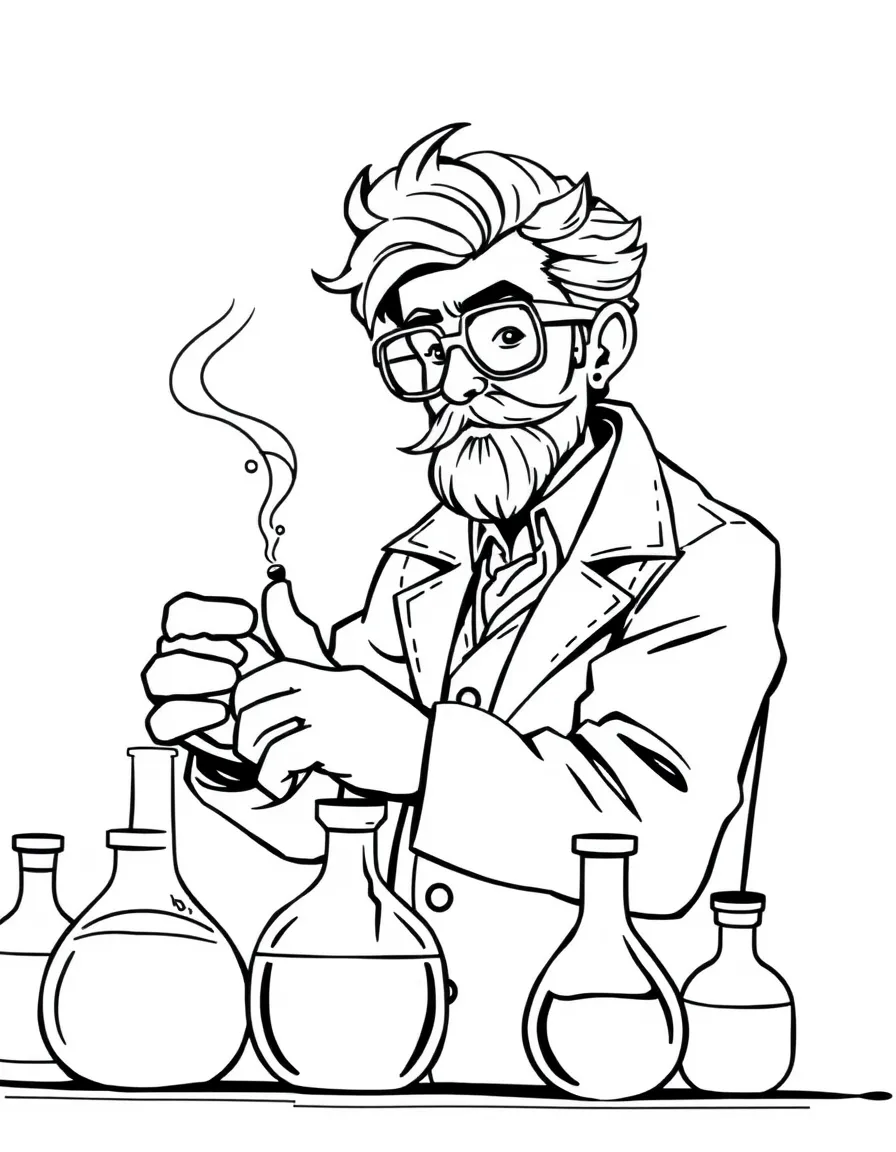 A potion chemist with modern lab equipment