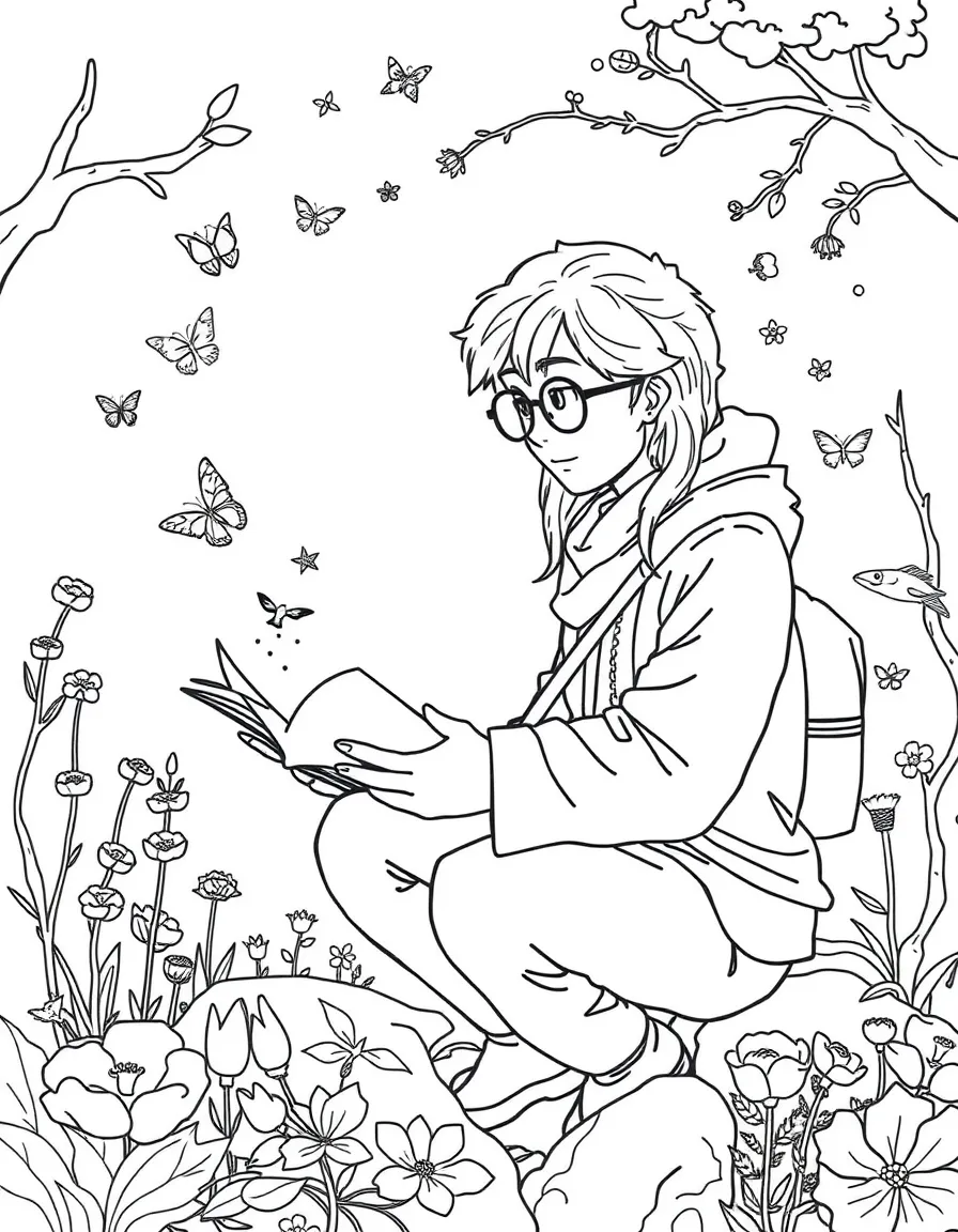 A magical ecosystem researcher studying enchanted habitats