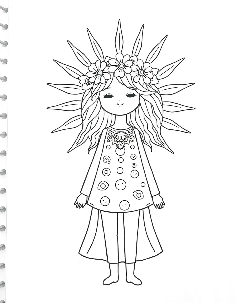 A sunshine spirit with radiant clothing and floral crown