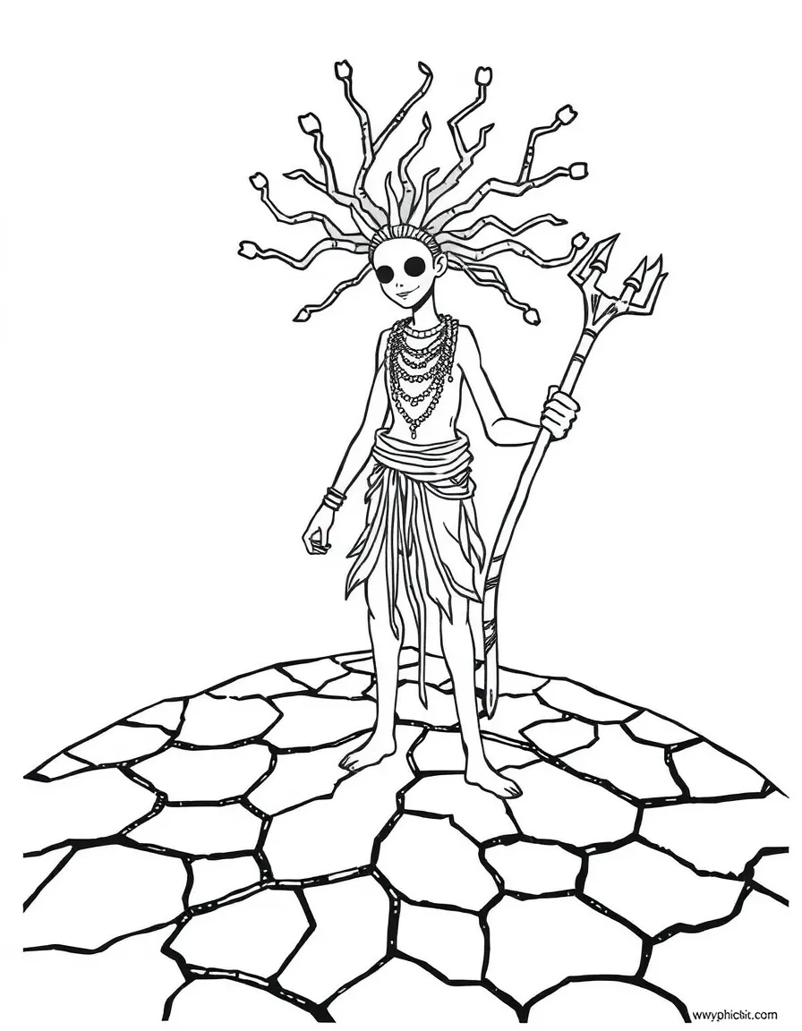 A drought spirit with cracked earth patterns and water seeker