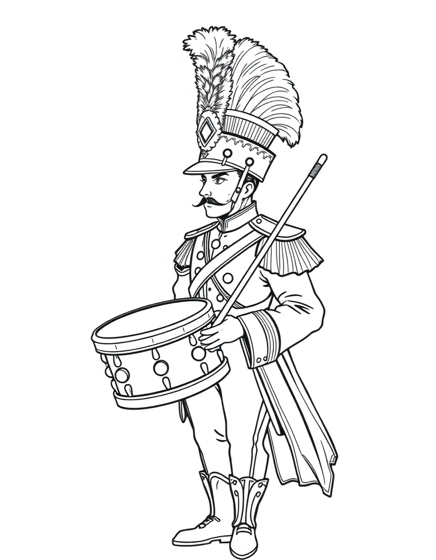 A drum major with elaborate uniform and baton