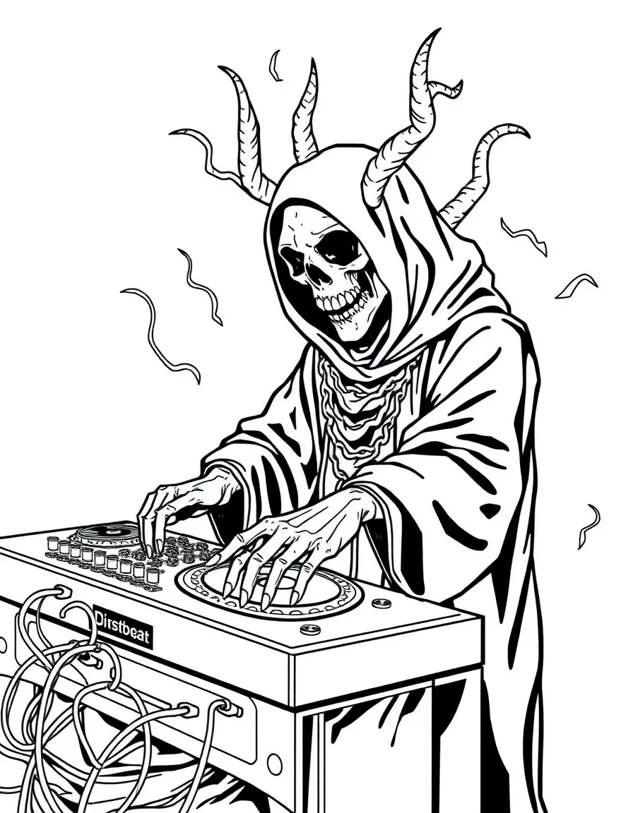 A DJ necromancer mixing beats and raising spirits